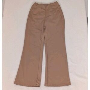 Halara Yoga Pants Wide Leg High Waist XS Petite Light Brown Zip Pockets 02709300